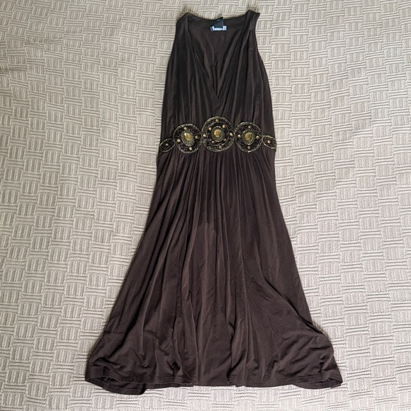 MI IT Dresses & Skirts - Sleeveless Brown Maxi Dress with Embellished Waist